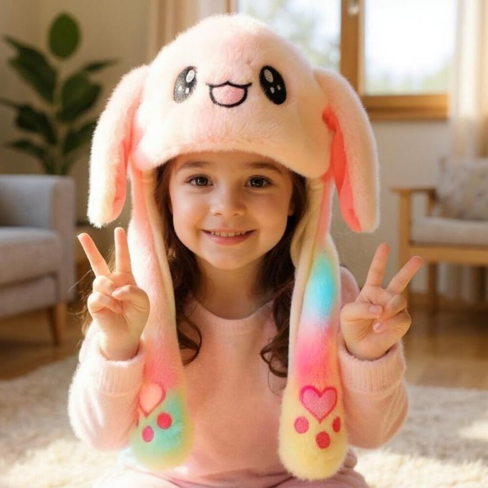 Kids rainbow Animal Hat with Ears Moving Jumping Pop Up Beating Plush Holiday - Picture 3 of 9
